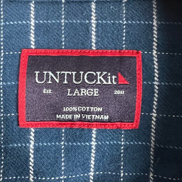 UNTUCKit Mens L Michelot Blue Windowpane Long Sleeve Cotton Button Flannel Shirt - Picture 4 of 7